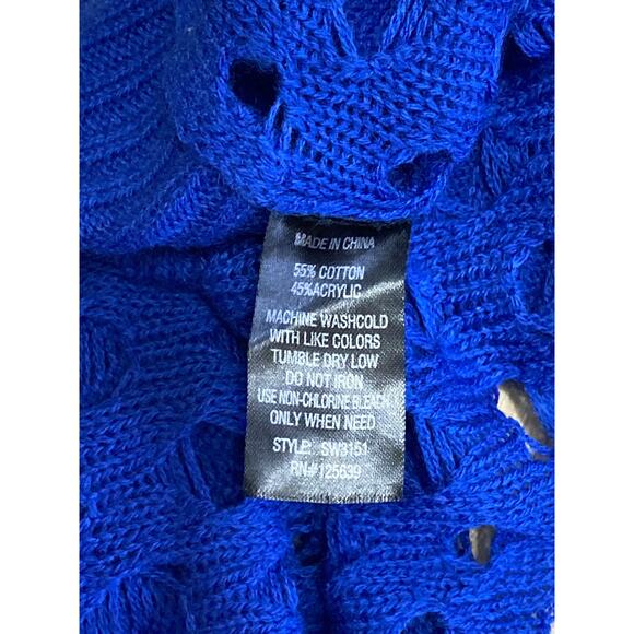 Yoki Women's Blue Crochet Open Knit Batwing Long Sleeve Cover Up Crop Top Size S - Picture 4 of 4